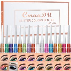 BONNIE CHOICE 16 Colors Glitter Eyeliner Liquid Set, Metallic Glitter Liquid Eyeshadow, Waterproof Long Lasting White Silver Rose Gold Pink Colorful Rainbow Eyeliners Mother's Day Gifts for Women