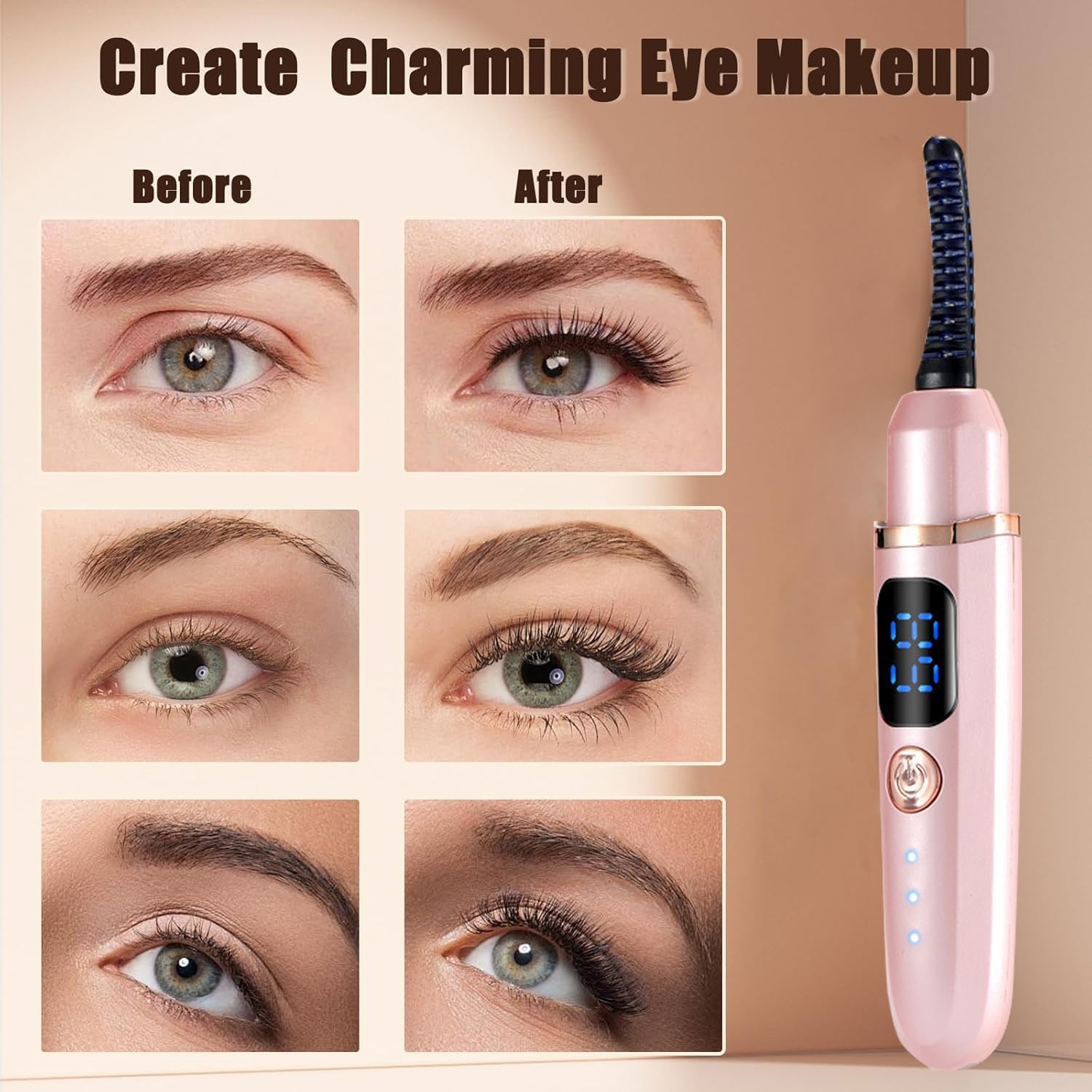 USB Rechargeable Heated Eyelash Curler with Battery Indicator and 3 Temperature Modes - Image 5