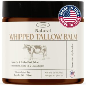 Dersie Organic Beef Tallow for Skin: 100% Grass-Fed Whipped Tallow Balm for Deep Hydration & Anti-Aging – Suitable for Dry, Sensitive & Mature Skin, Safe for Kids & Babies (Made in USA)