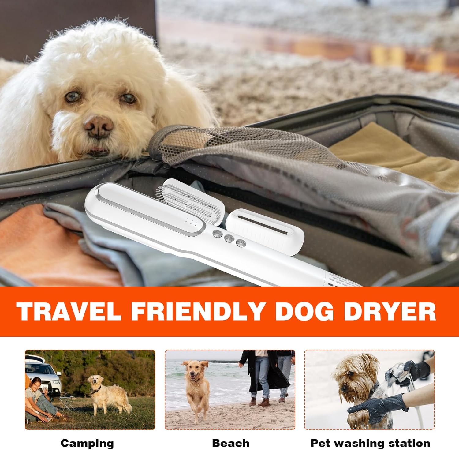 Portable Handheld Pet Grooming Hair Dryer with Smart Temp, Low Noise, 3 Speeds for Travel - Image 7