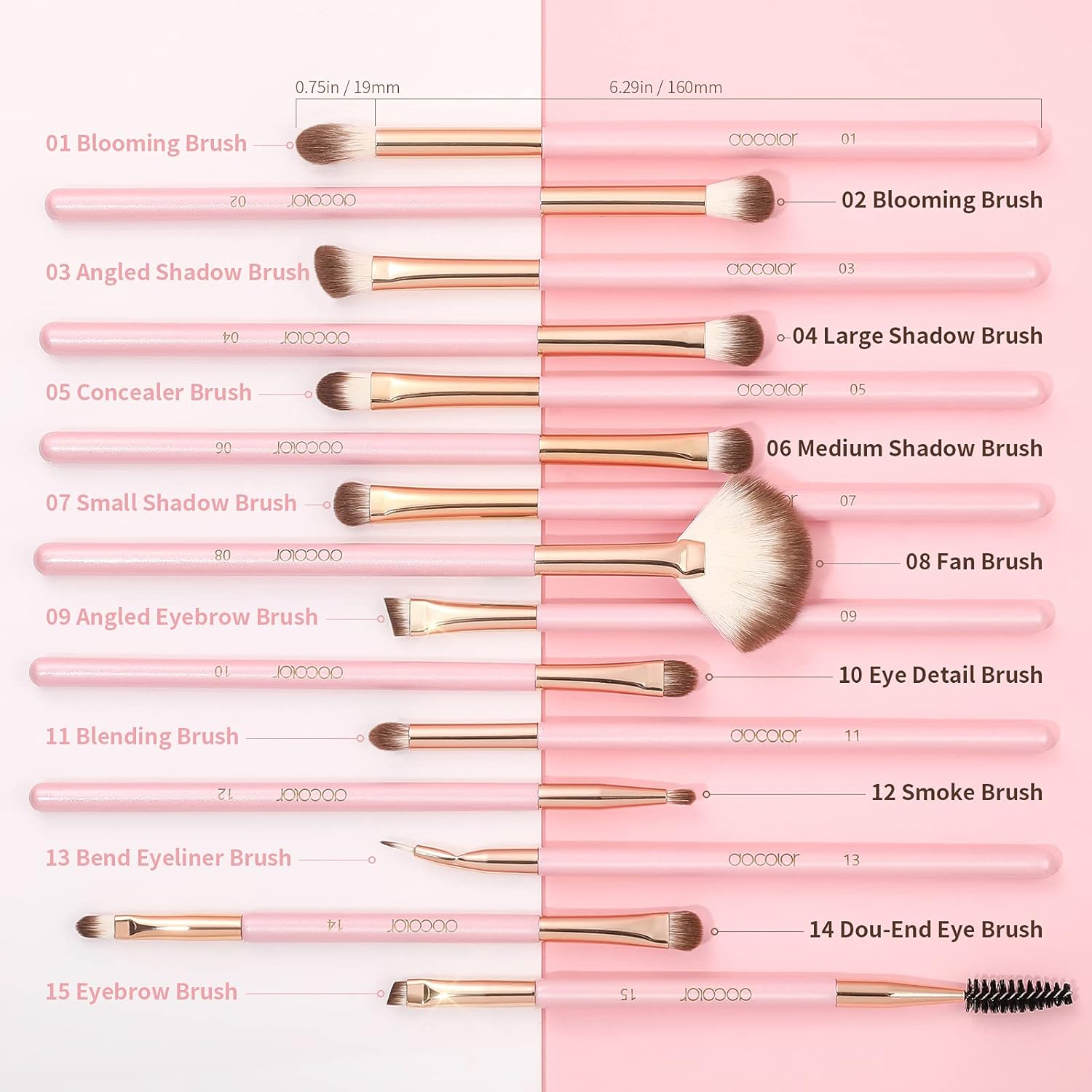 Docolor Pink 15-Piece Soft Synthetic Hair Eye Makeup Brush Set - Image 5