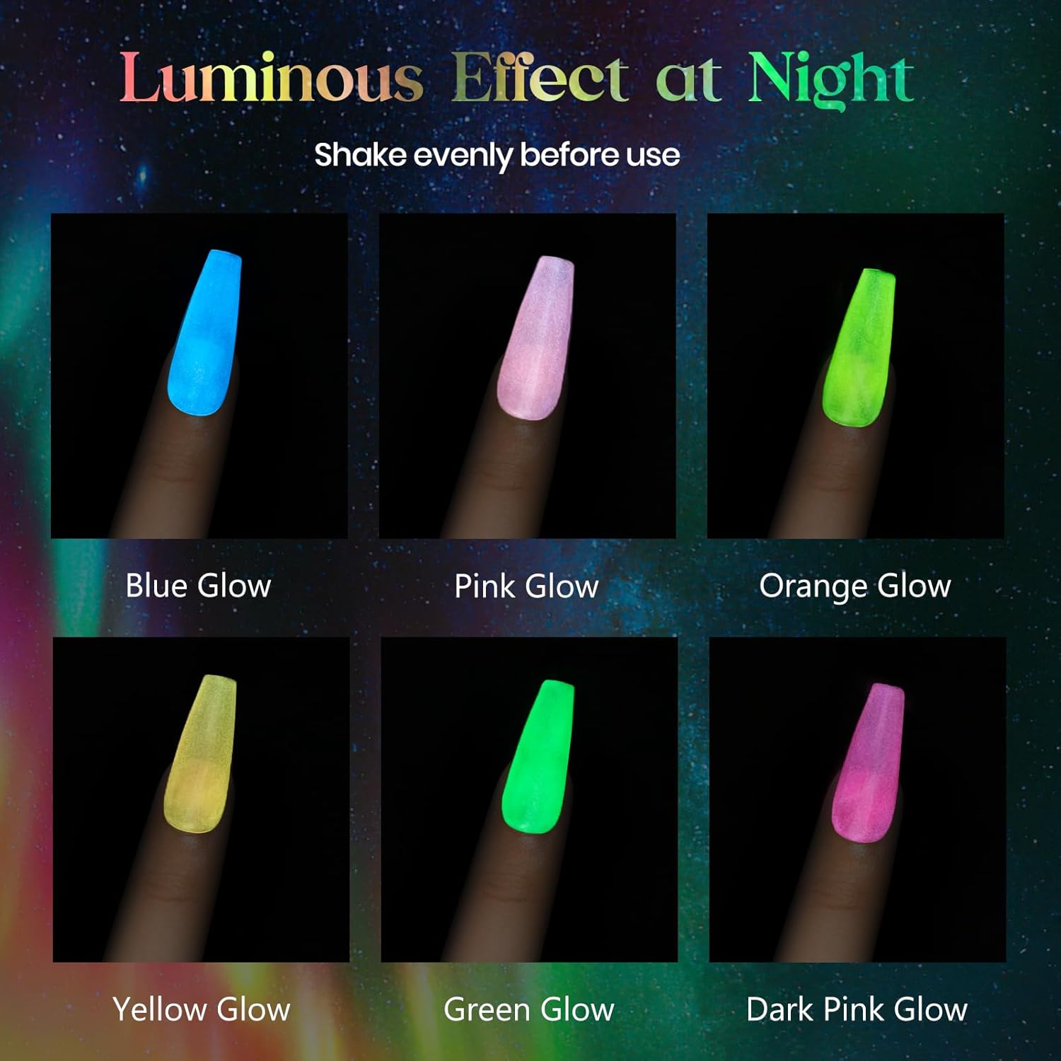 Mizhse 6-Color Glow in Dark Gel Nail Polish Set with Magnet Stick for Spring Summer Manicure - Image 6