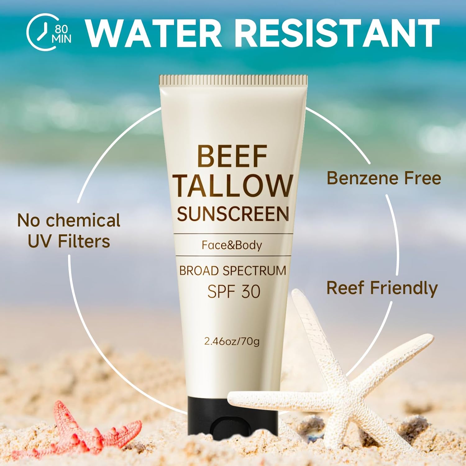 Natural Reef Safe Tallow Sunscreen SPF30 for Face and Body, 2.46 OZ - Image 5