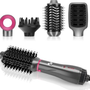 IG INGLAM 4 in 1 Hot Air Brush, Negative Ion Detachable Hair Styler & Volumizer with 2 Brush Heads, Updated Push Switch, Gray