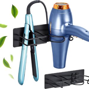 Hair Dryer Holder Wall Mount, Hair Straightener Holder Hairdryer Holder for Bathroom, Blow Dryer Holder Black, Hair Tool Organizer, Stainless Steel Hair Dryer and Curling Iron Holder for Vanity Salon