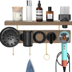 Affogato Hair Dryer Wall Mount Holder Compatible with Dyson Supersonic, HD16 Blow Dryer Accessories and Attachments Organizer Storage Rack for Bathroom Bedroom, Wood
