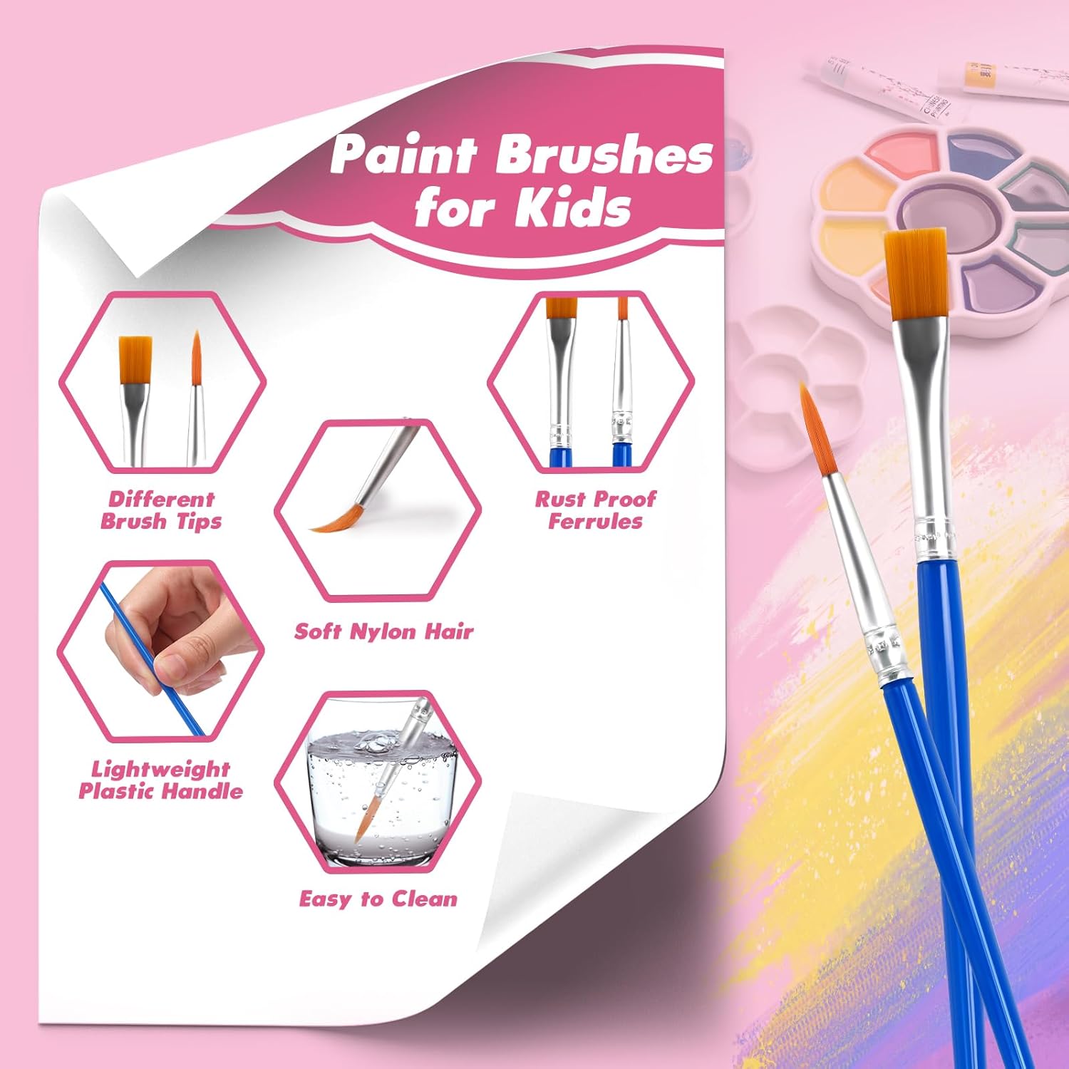 160 Piece Set Small Flat and Round Tip Kids Paint Brushes Classroom Art Projects - Image 3
