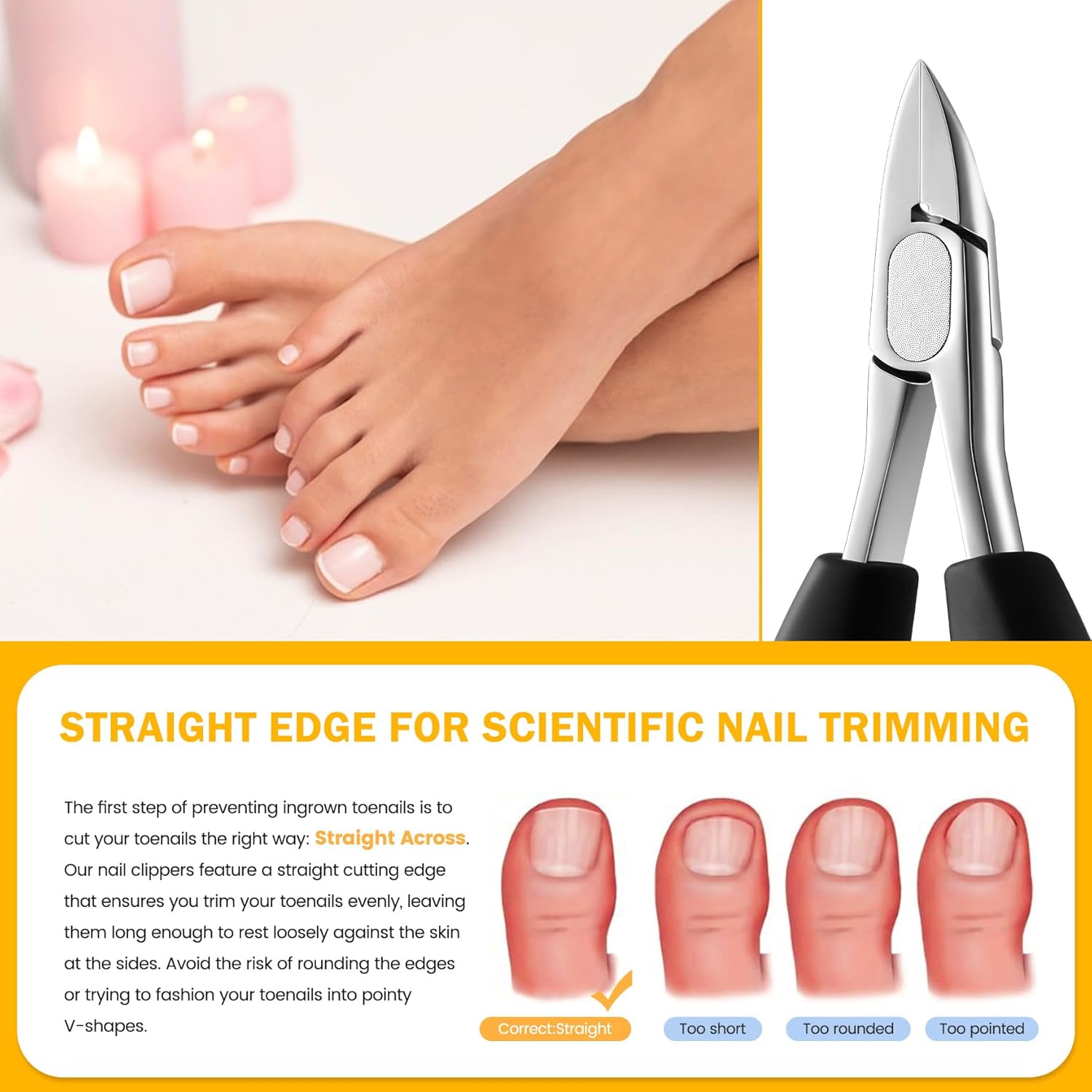 BEZOX Ergonomic Straight Toenail Clippers for Ingrown Prevention and Thick Nails - Image 2