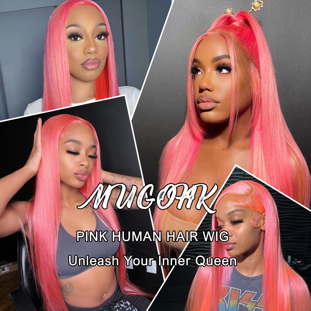 18 Inch Human Hair Pink Lace Front Wig Straight Pre Plucked with Baby Hair - Image 7