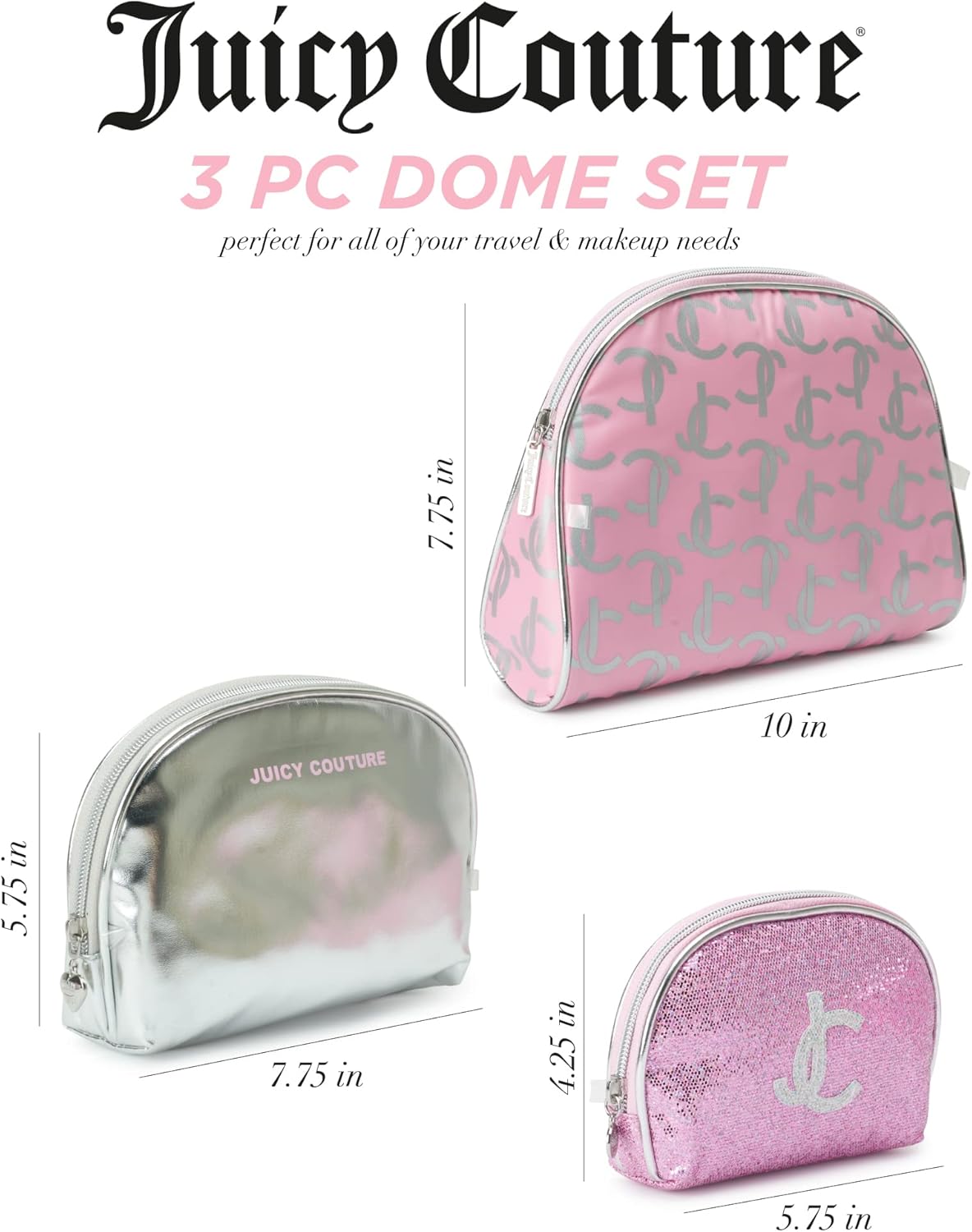 Juicy Couture Women's Pink Sparkle 4-Piece Cosmetic Travel Bag Set - Image 3