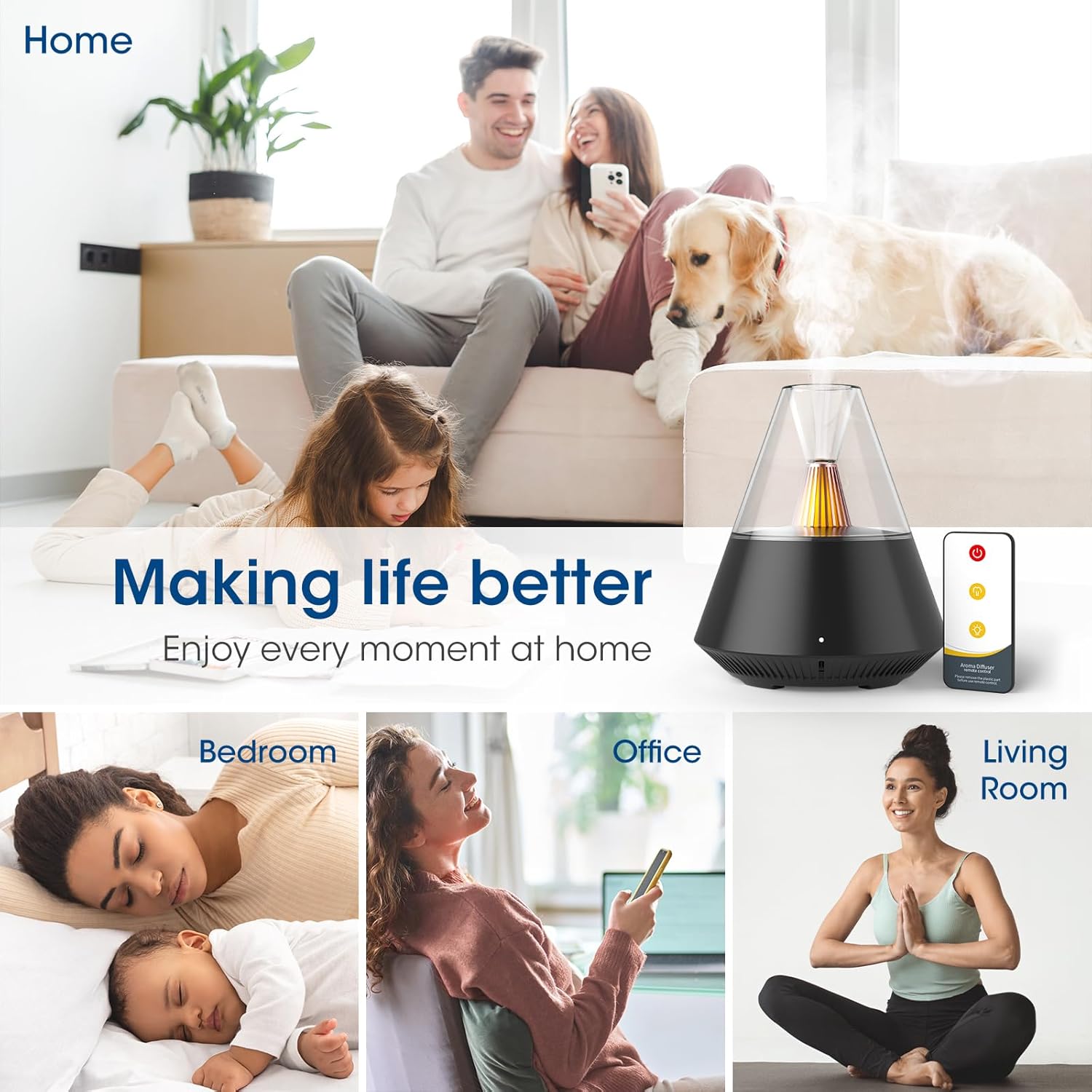 Black 150ml USB Modern Essential Oil Diffuser with Remote Control Aromatherapy - Image 3
