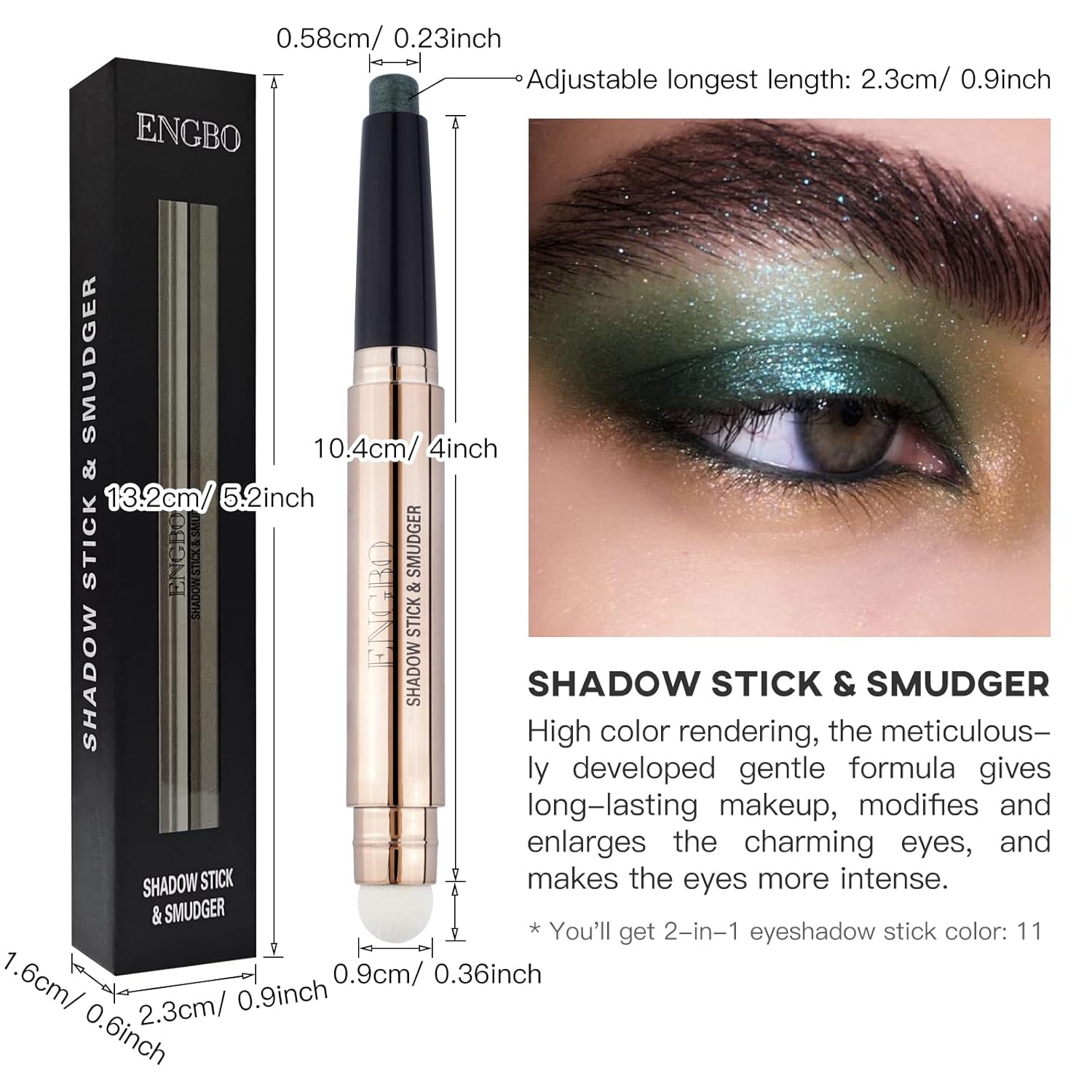 Emerald Shimmer Cream Eyeshadow Stick with Built-in Soft Brush 11# - Image 2