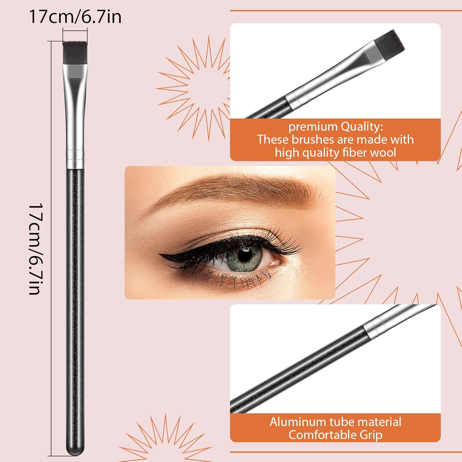 12 Piece Firm Bristle Synthetic Eyeliner Eyebrow Makeup Brush Set - Image 2