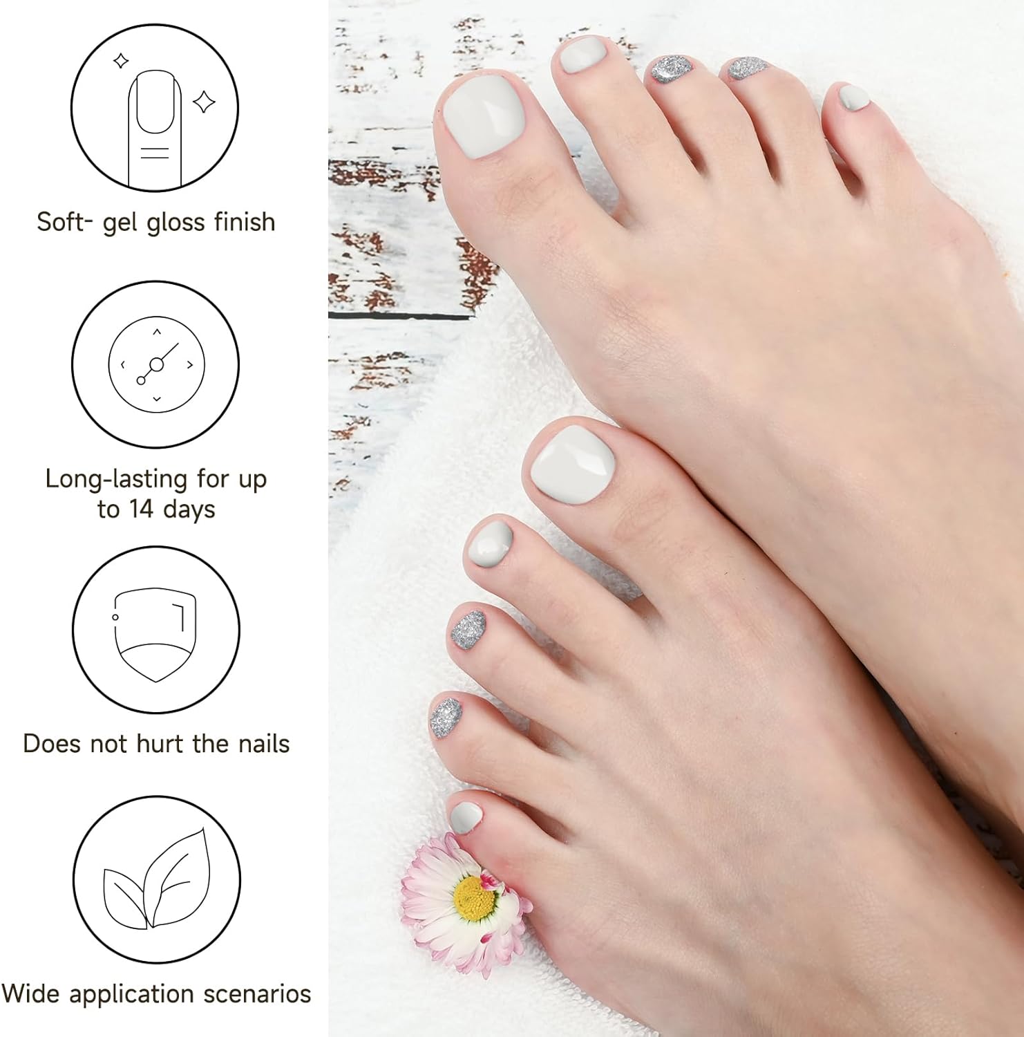 Moonstone Semi-Cured Gel Pedicure Strips 26 Piece Kit Easy Apply - Image 2
