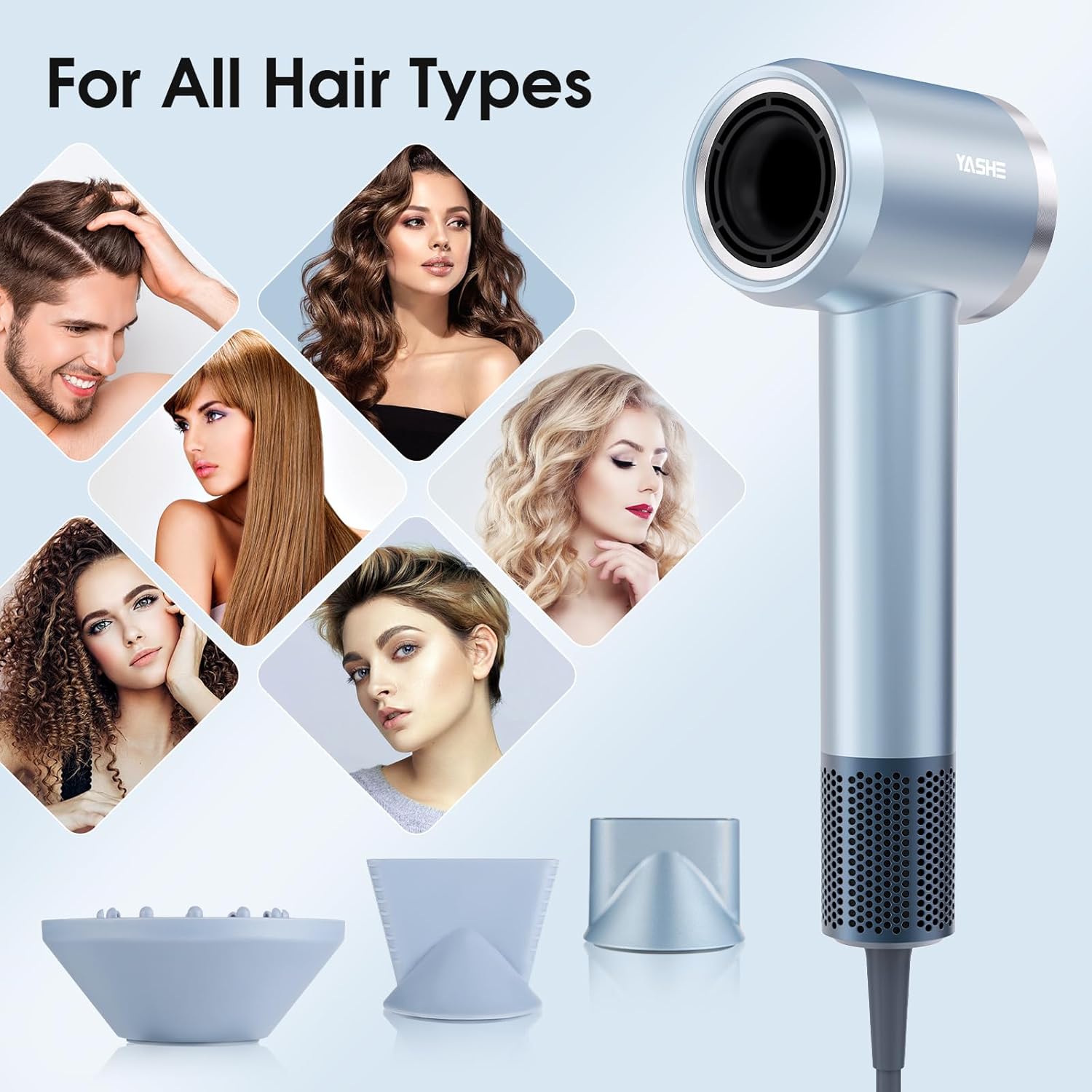 YASHE 1500W Quiet Ionic Hair Dryer with Diffuser and 4 Heat Settings - Image 8