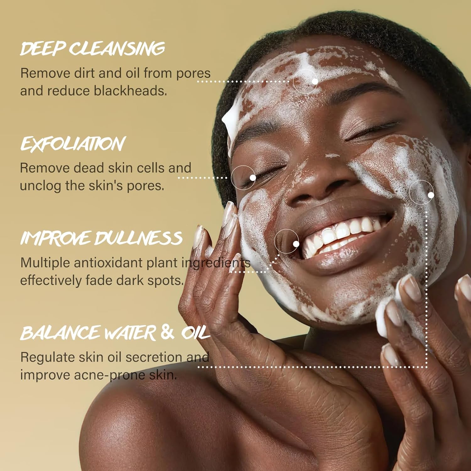 Turmeric Exfoliating Face Wash with Vitamin C, 6 oz Foaming Cleanser for All Skin Types - Image 2