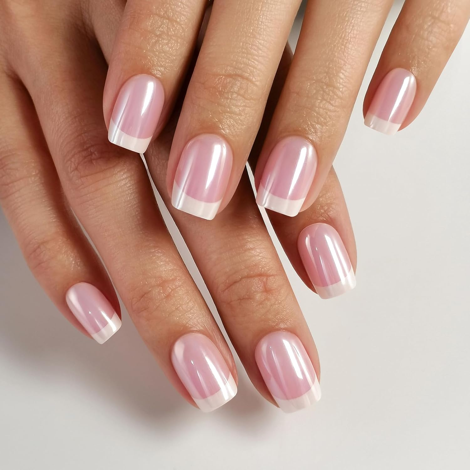Short White Chrome French Press Gel Nails with Glue - 32 Reusable Stick-on Nails in 16 Sizes - Image 8