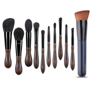 Professional Natural Goat Hair Make up Brushes and Foundation Brush Set, Portable Small Travel Natural Makeup