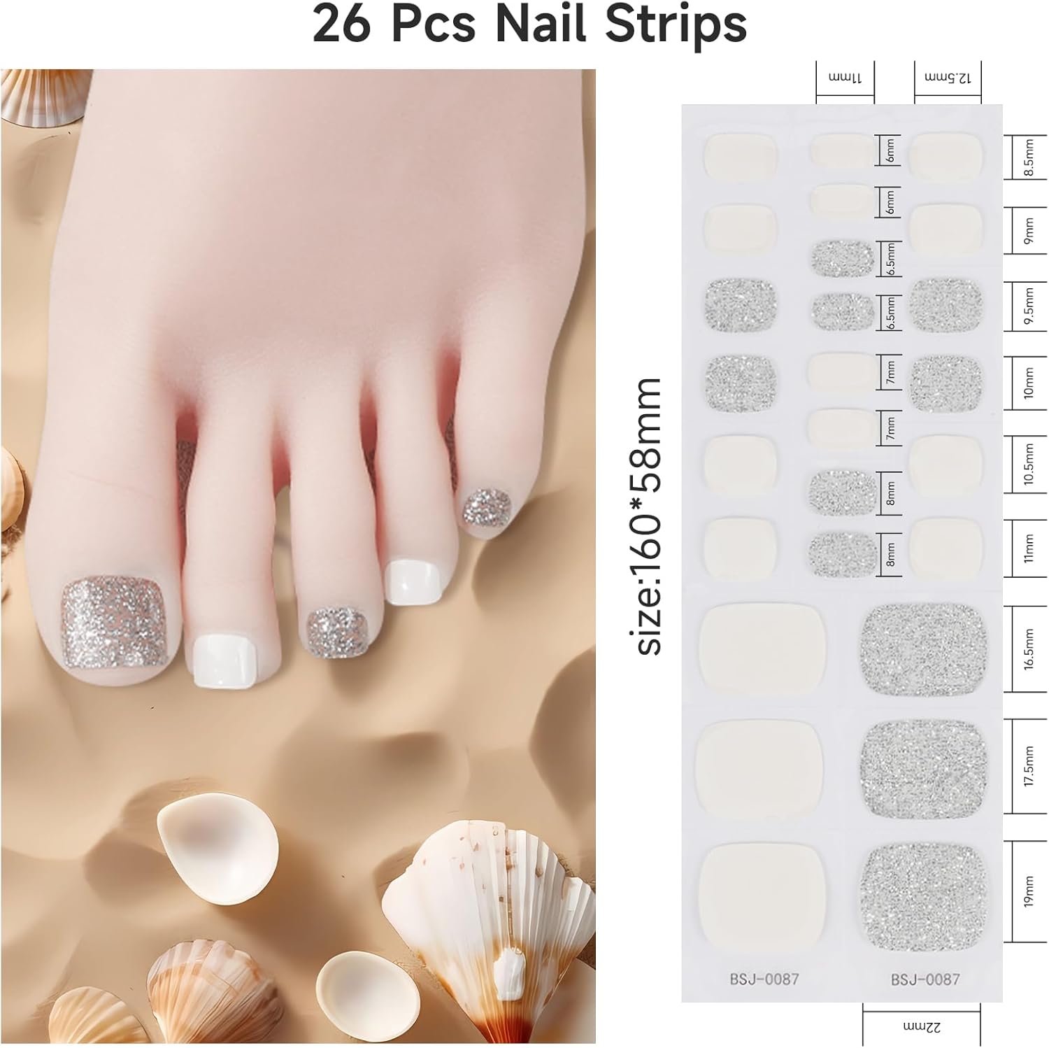 Moonstone Semi-Cured Gel Pedicure Strips 26 Piece Kit Easy Apply - Image 4
