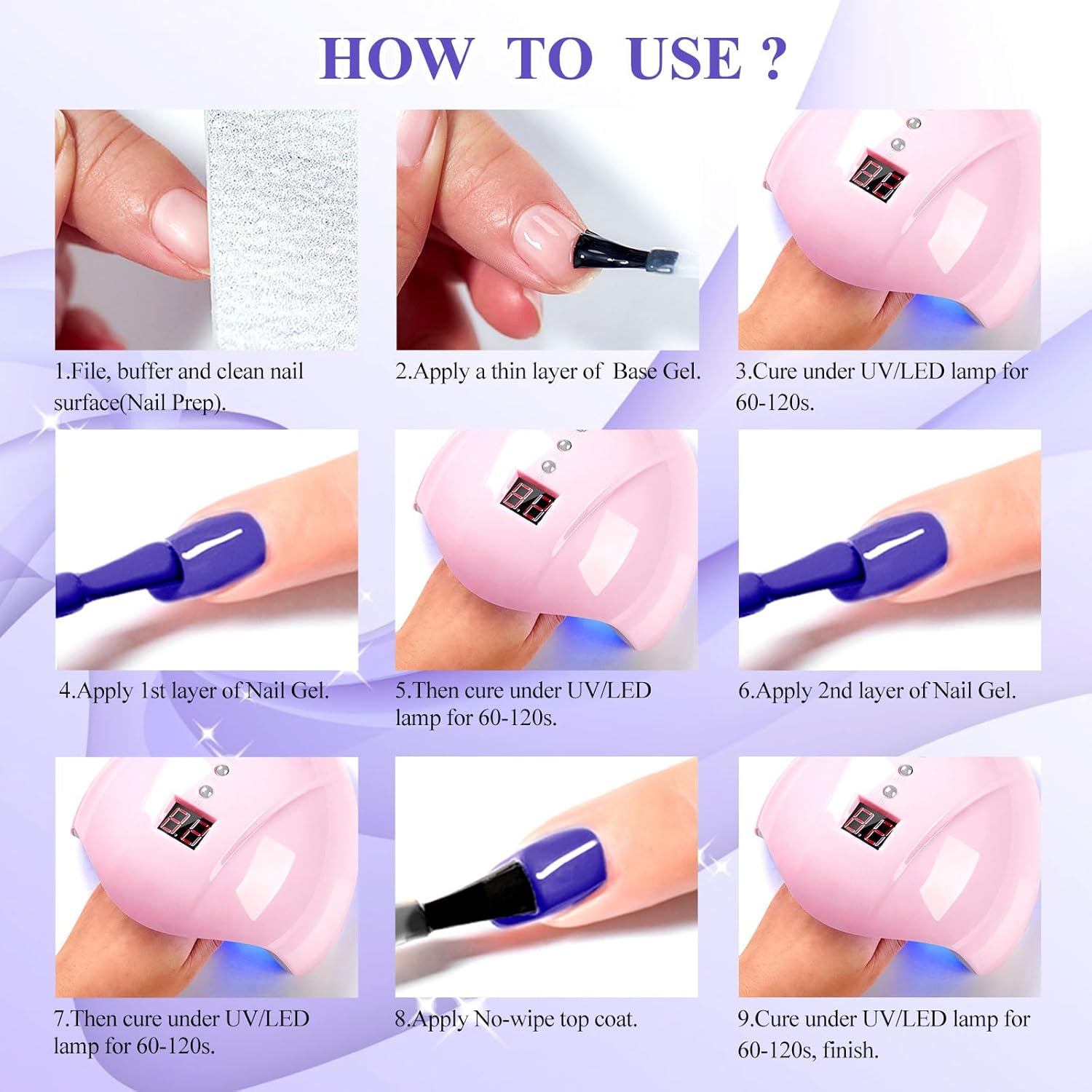 MTSSII 6-Color Gel Nail Polish Kit: Dark Blue, Teal, Navy, Lavender Shades - Image 7