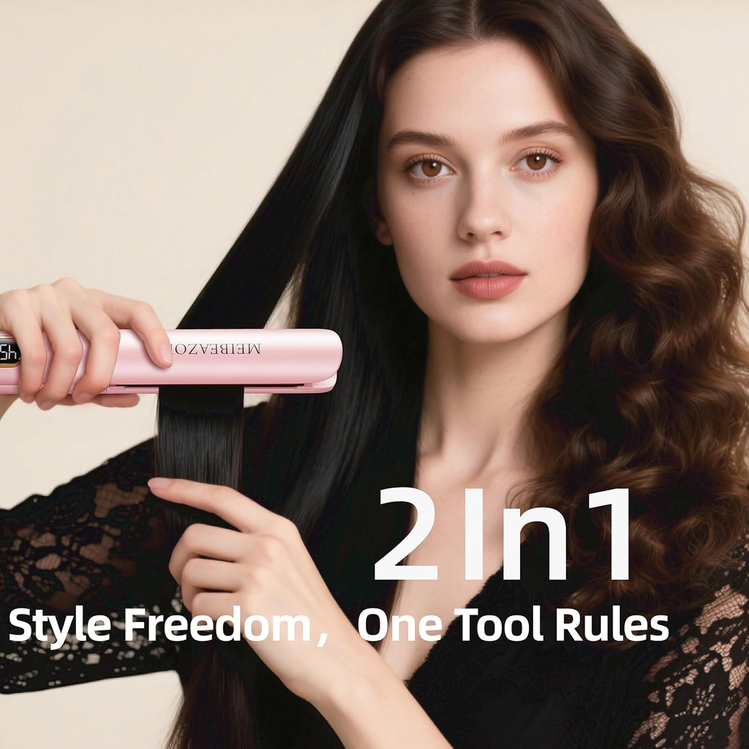 2-in-1 Ceramic Flat Iron Hair Straightener and Curler, Dual Voltage, Auto Shut-Off, 1-Inch Plates - Image 2