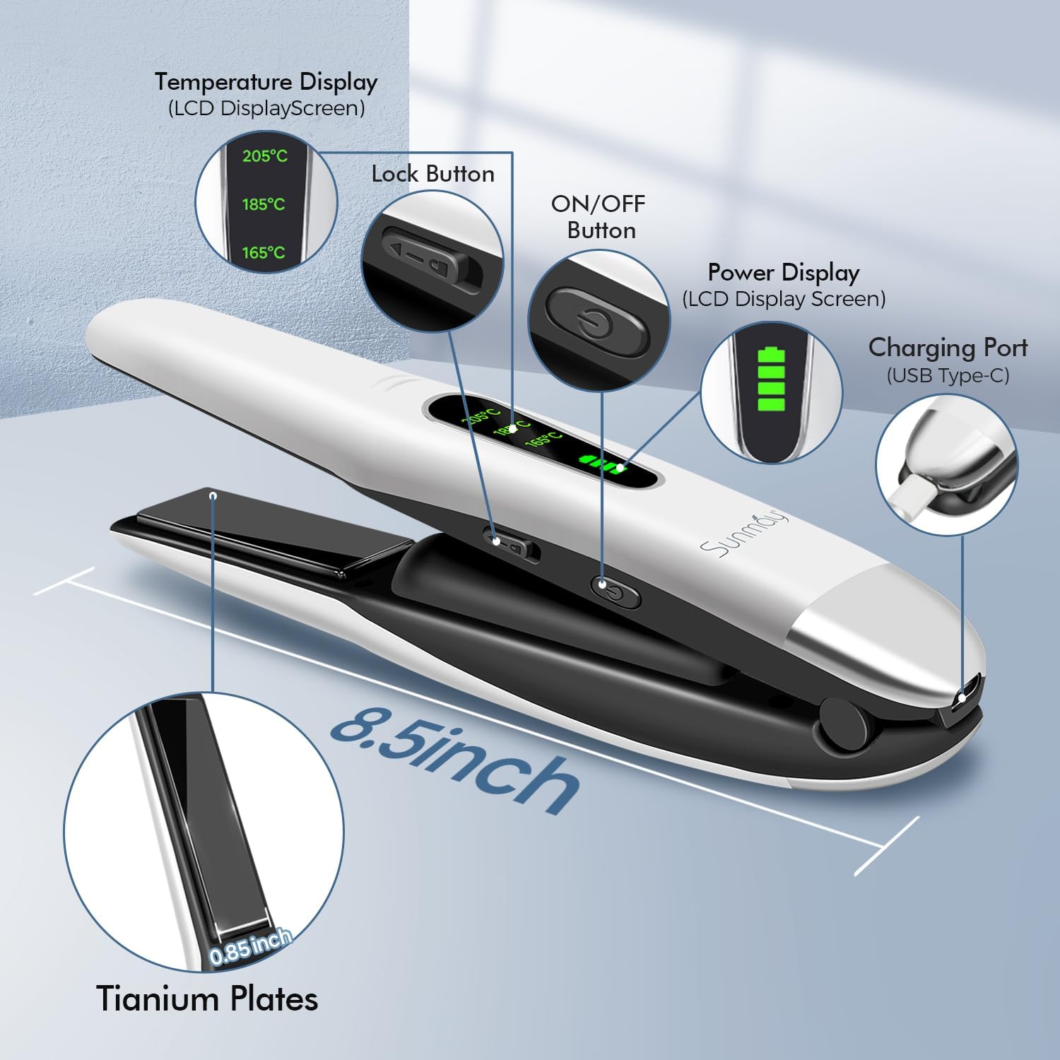 SUNMAY Portable 2-in-1 Mini Cordless Hair Straightener and Curler, 5000mAh Rechargeable - Image 4