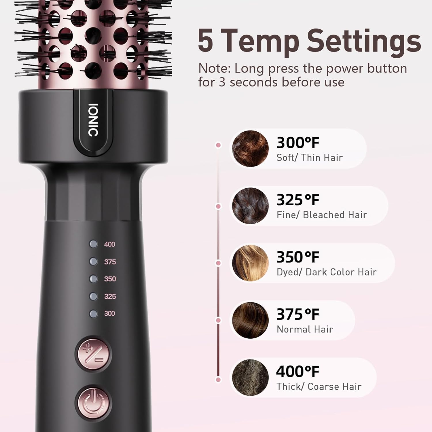 1.5 Inch Thermal Curling Brush with Fast Heating, 5 Temp Settings, Negative Ion Technology, Rose Gold - Image 2