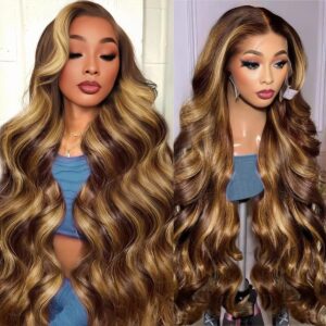 4/27 Ombre Lace Front Wig Human Hair 28inch 13x6 Body Wave Lace Front Wigs Human Hair 220 Density Honey Blonde Wig Human Hair for Black Women