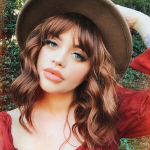 Honey Brown Wigs Human Hair for Women Short Wavy Curly Bob with Bangs Shoulder Length Breathable Capless