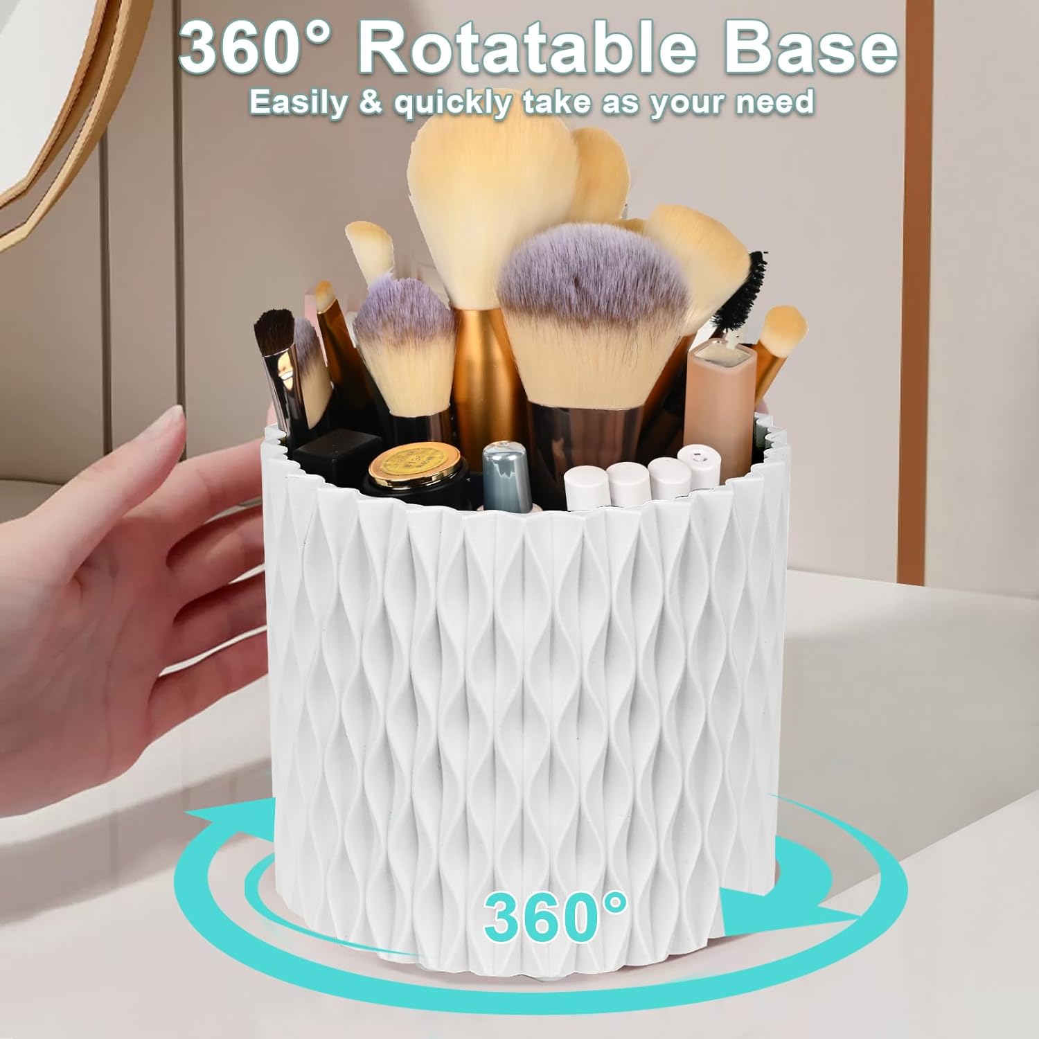 Pearl White 360 Rotating Makeup Brush Holder with 5 Slots for Vanity - Image 4