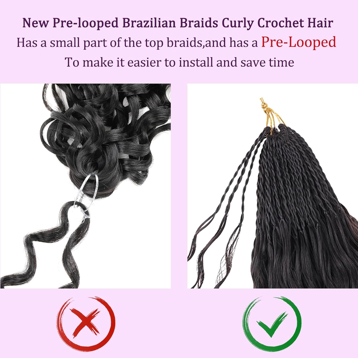 ZRQ 24 Inch Pre-looped Micro Brazilian Braids Curly Crochet Hair Extensions for Women - Image 2