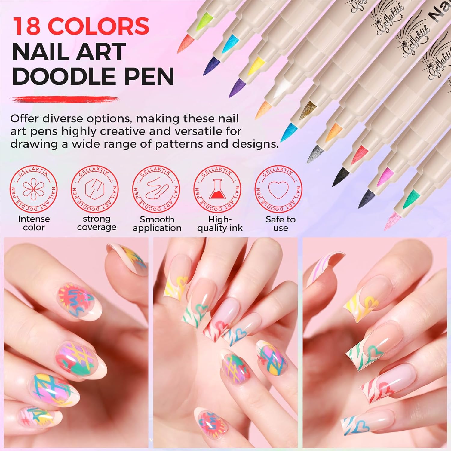 18-Color Nail Art Pens Set with Quick-Dry Acrylic Paint Markers for DIY Designs - Image 4