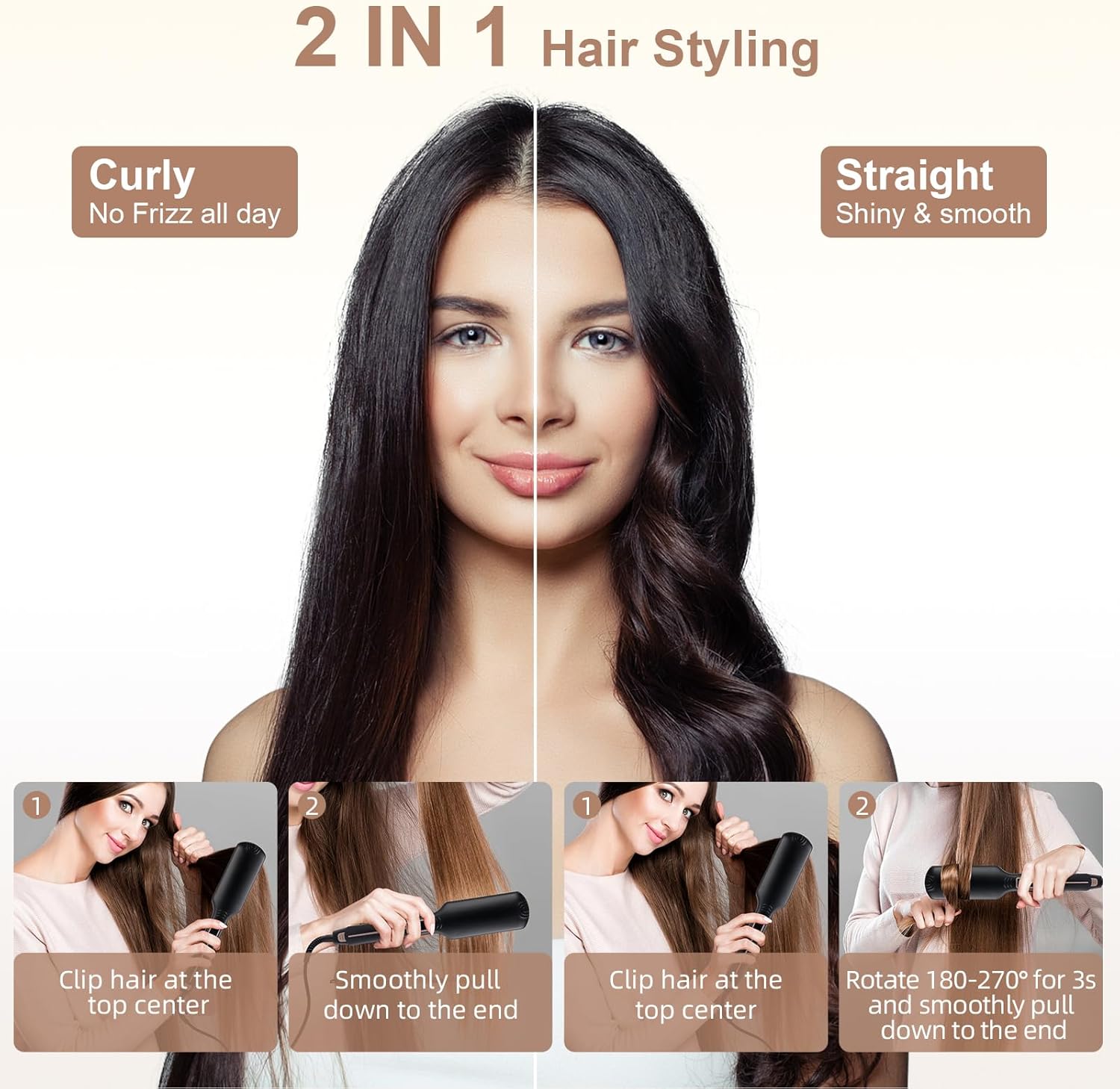 2.16 Inch Tourmaline Ceramic 2-in-1 Hair Straightener & Curler with 12 Heat Settings - Image 4