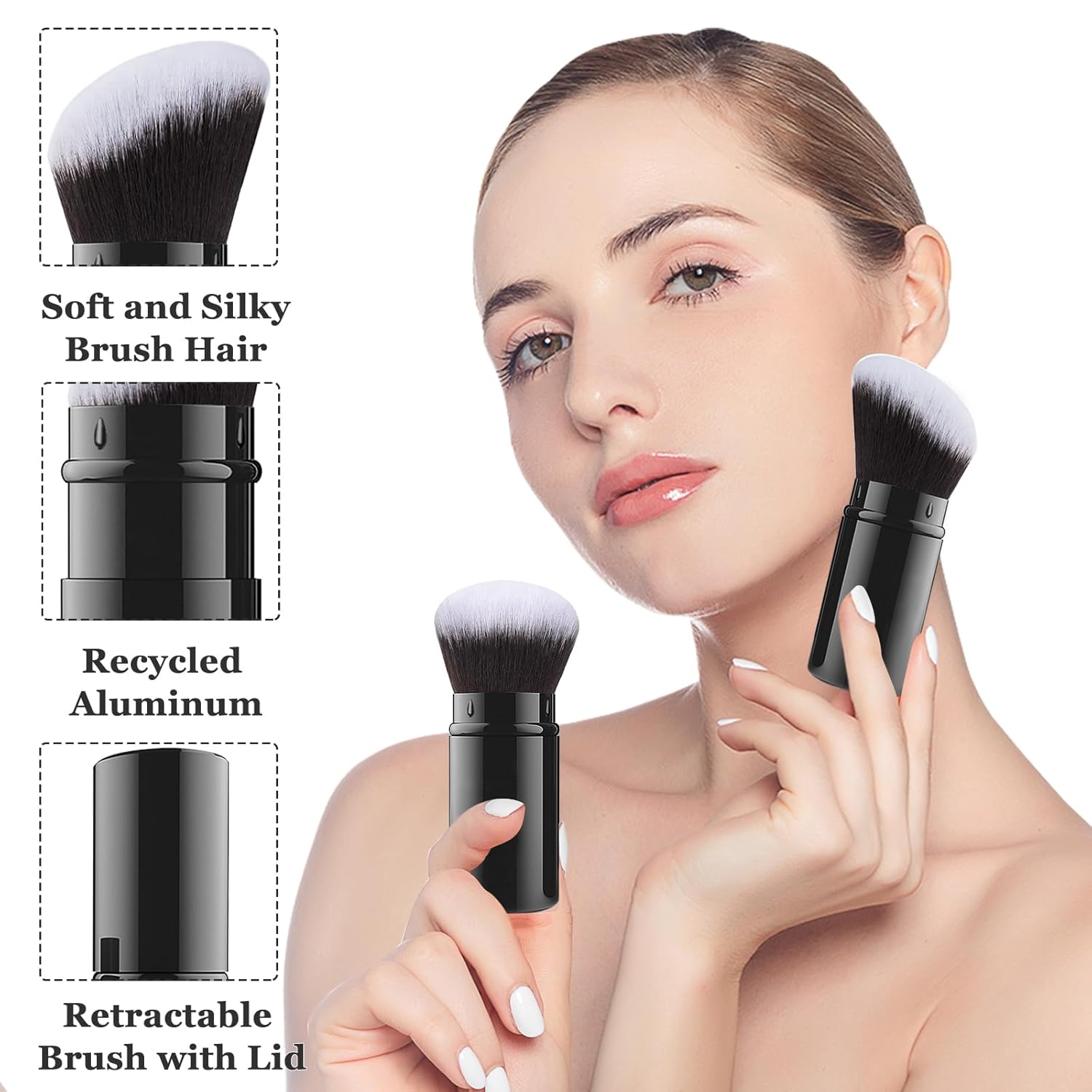 Falliny 2 Pack Retractable Makeup Brush Set, Travel Kabuki Blush and Powder Brushes with Covers - Image 5