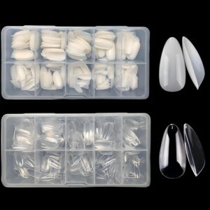 1000PCS Short Almond Nail Tips - 10 Sizes Soft Gel Full Cover Acrylic Tips With Box for Art Salons and Home DIY