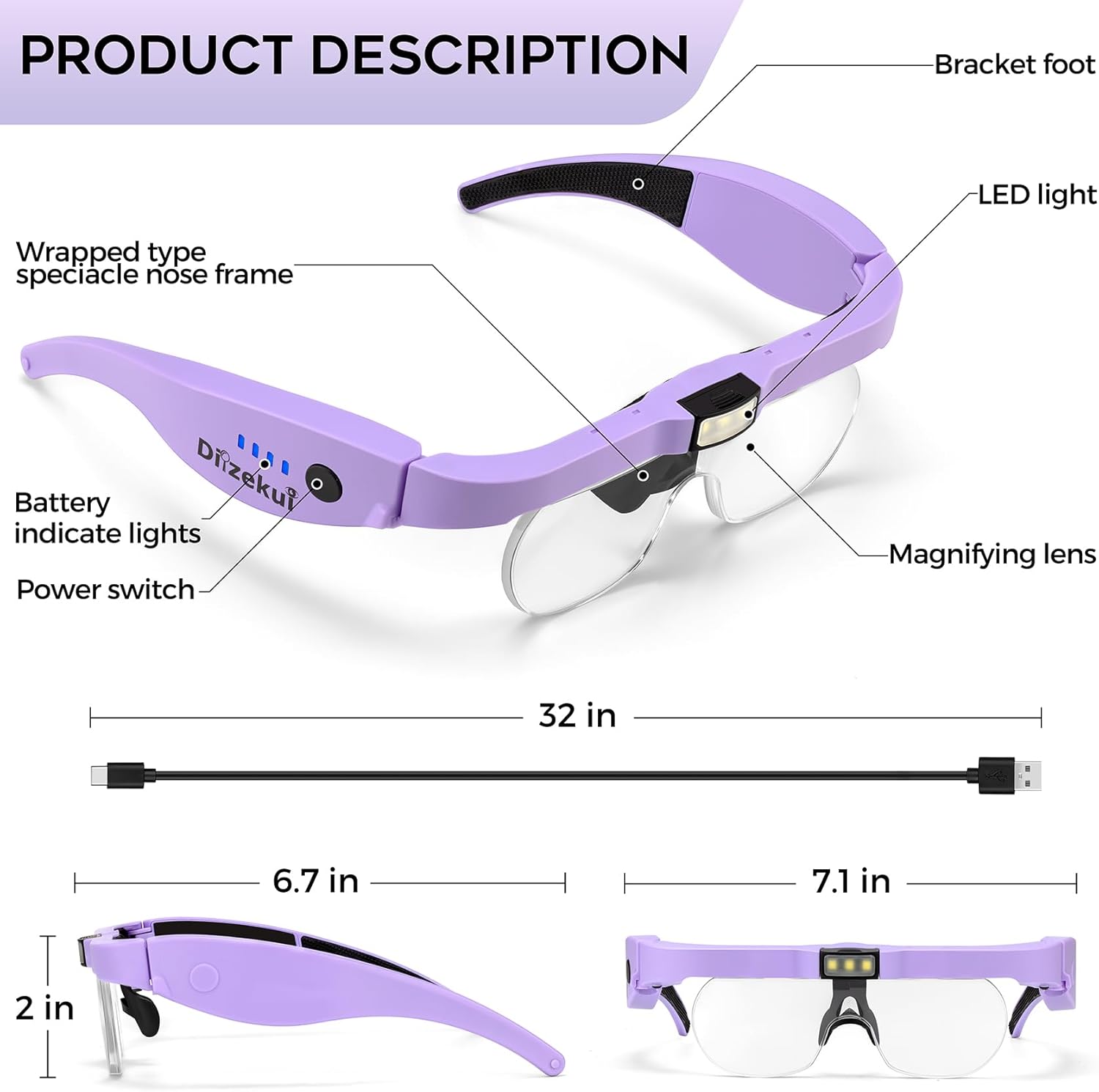 Rechargeable Magnifying Lamp with 4 Detachable Lenses and 1.5X to 5.0X Magnification - Image 5