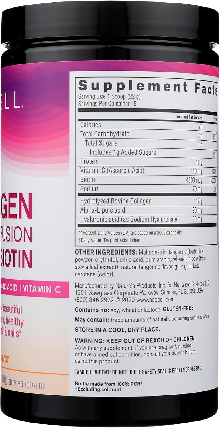 NeoCell 11.64 Oz Tangerine Collagen Powder with Biotin Vitamin C Hyaluronic Acid - Image 7