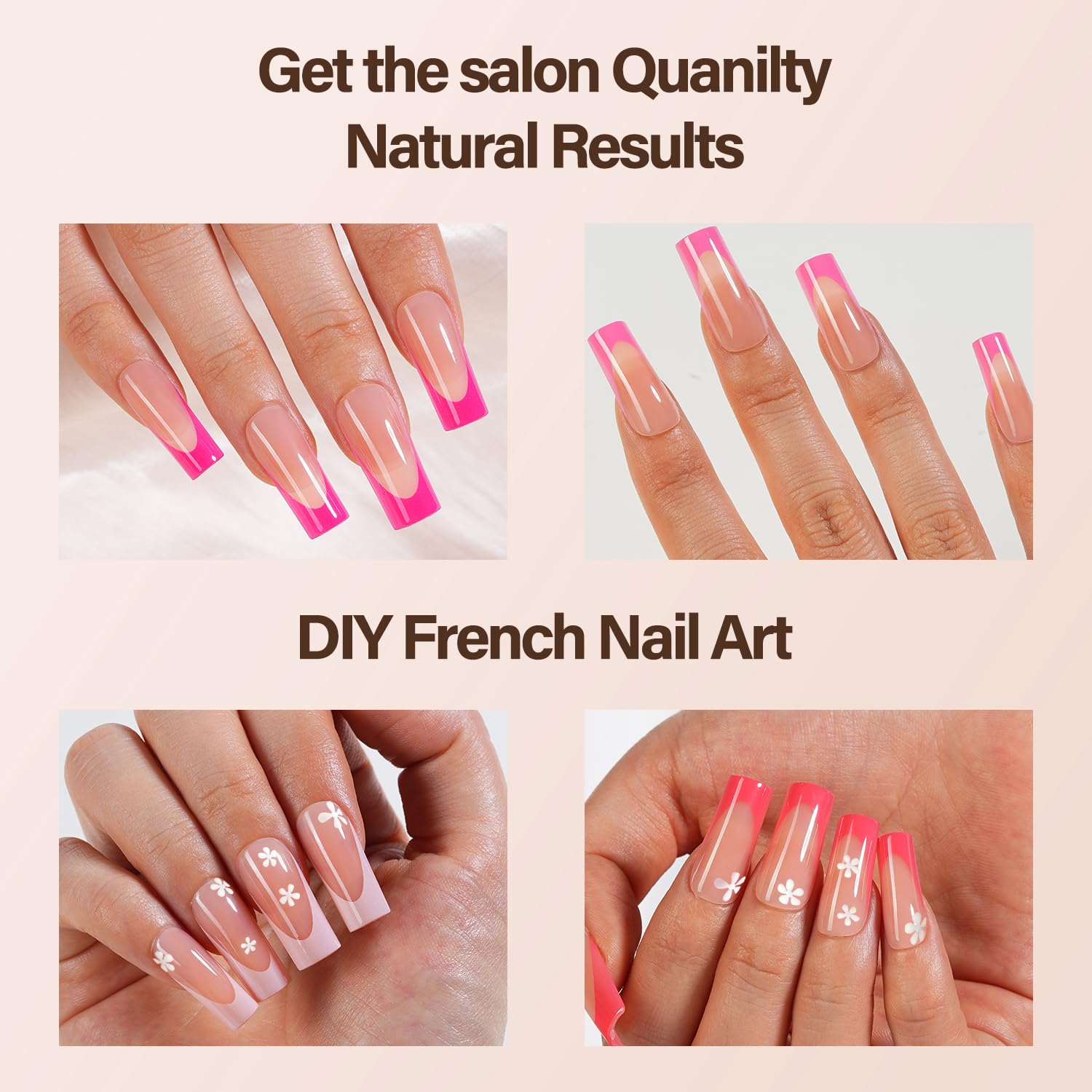 150Pcs Long Square Pink French Gel Nail Tips for DIY Nail Art, 15 Sizes - Image 4