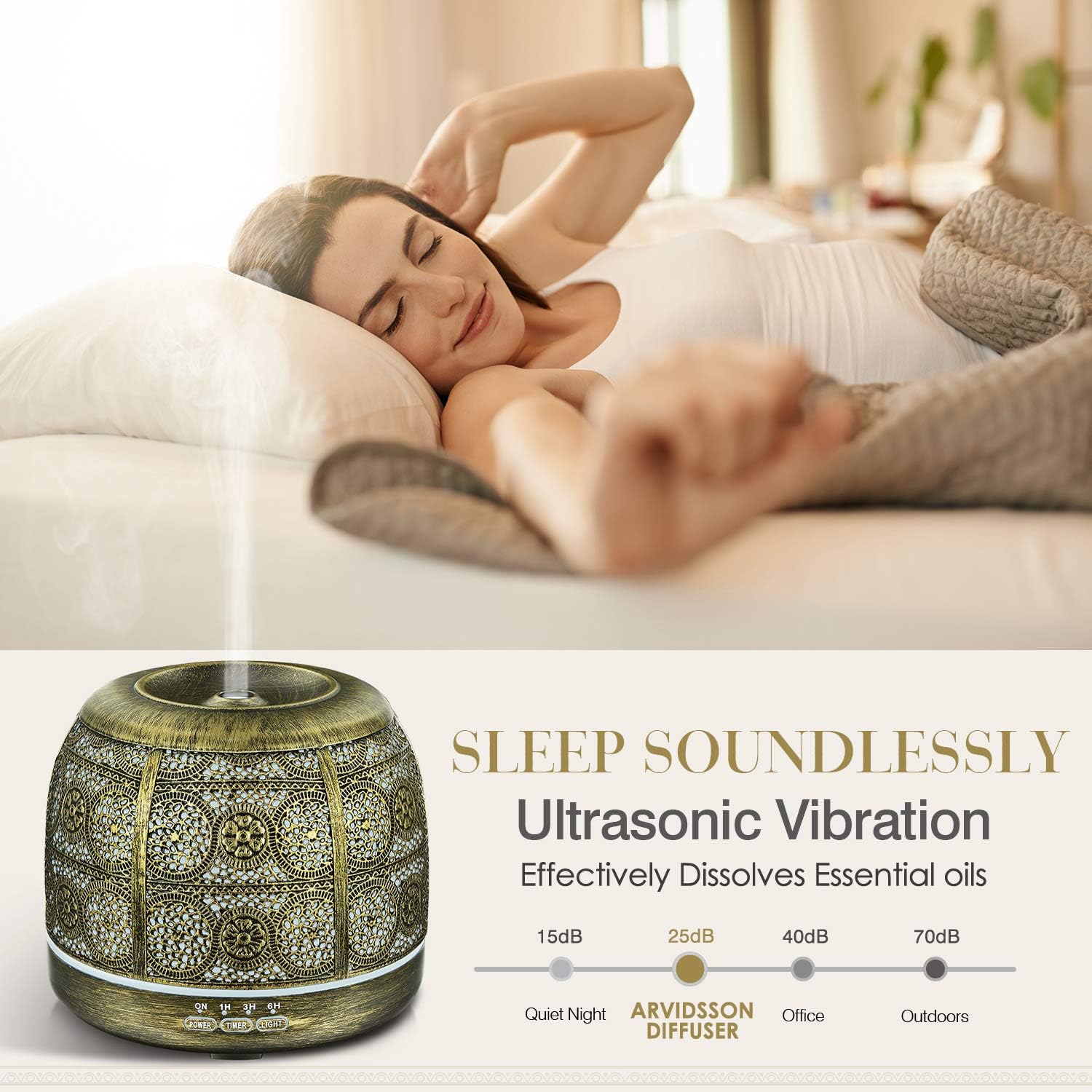 ARVIDSSON 500ml Ultrasonic Essential Oil Diffuser Metal Design for Large Home Office Rooms - Image 2