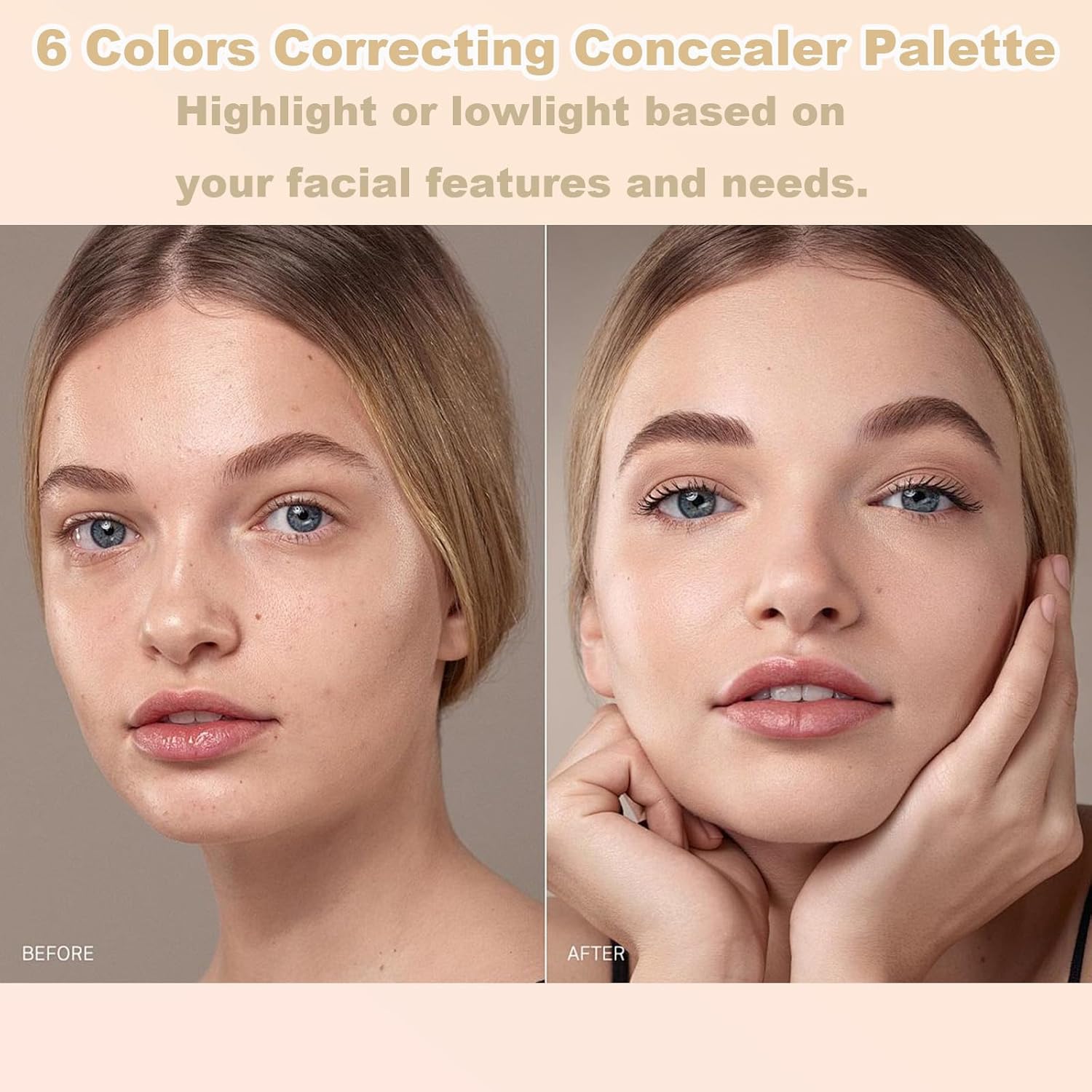 6-Color Correcting Concealer Palette for Dark Circles and Blemishes with 2 Included Brushes - Image 2