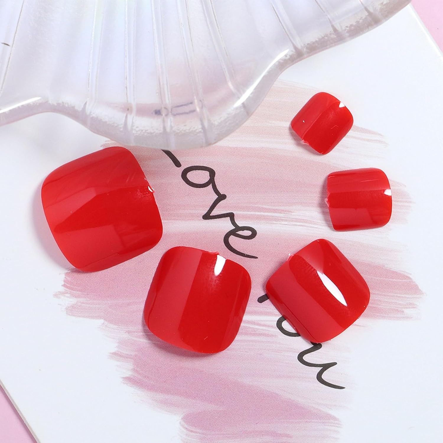 Red Glossy Full Cover Press-On Toenails 24 Pcs Artificial Tips for Daily Wear - Image 3