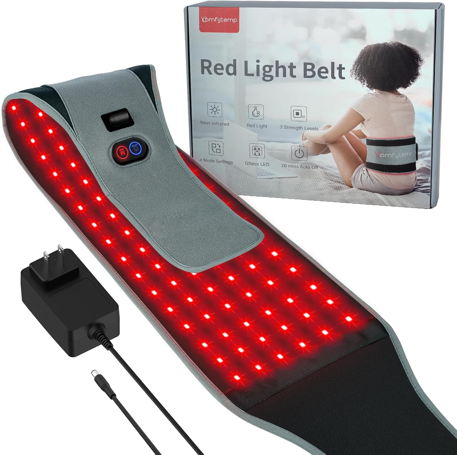Comfytemp Red Light Therapy Belt with 126 LEDs, FSA HSA Eligible Infrared Red Light Therapy for Body, 660nm & 850nm, 22W Light Wrap with Timer for Back Waist Belly Joint Muscle Pain Relief(Corded)