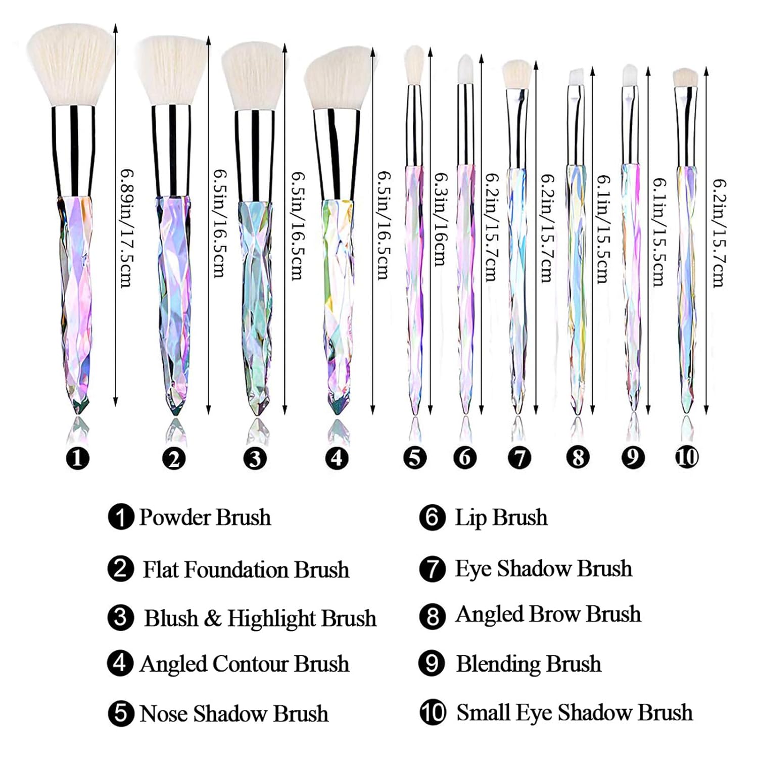 Kingtree 10 Piece Crystal Makeup Brush Set Premium Synthetic Fibers for Face and Eyes - Image 6