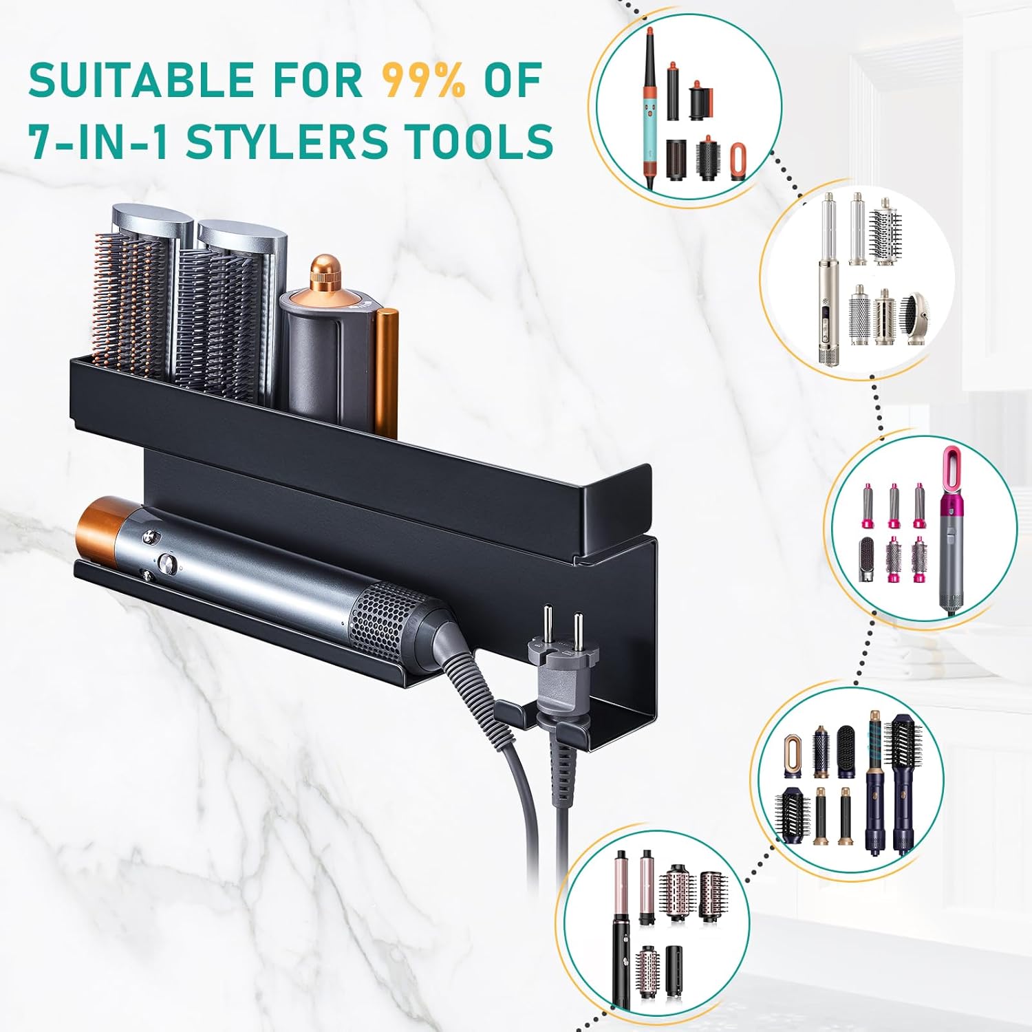 Bathroom Vanity Hair Dryer and Curling Iron Wall Mount Organizer Holder - Image 6