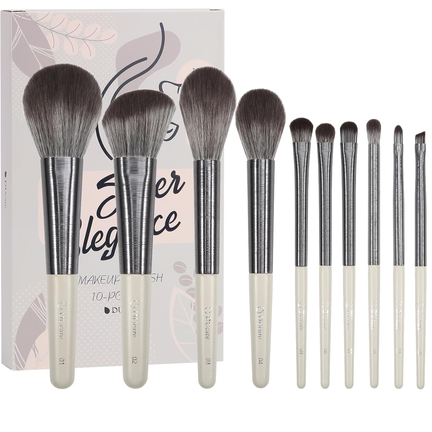 DUcare Makeup Brushes Set Professional 10pcs, Foundation Blush Face Contour Powder Brush Eyeshadow Eyeliner Lip Liquid Cream Blending Brow Makeup Brushes Kit, Synthetic Essential