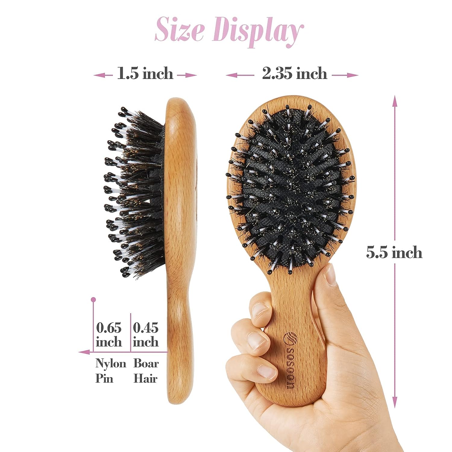 Portable Mini Travel Hair Brush Boar Bristle Smoothing Detangling All Hair Types - Image 2