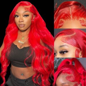 ELISHEVA Red Lace Front Wigs Human Hair Pre Plucked 30 Inch 16A 13x4 Red Wig Human Hair 200% Density Colored HD Body Wave Lace Front Wigs Human Hair Colored Red Human Hair Wig Glueless Frontal Wigs