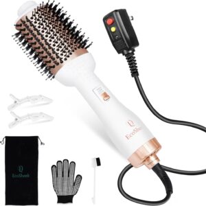 Hair Blow Dryer Brush EcoSheek - 4 in 1 Volumizer, Ceramic & Ionic, Anti-Frizz, Titanium Barrel, ALCI Plug, 1.3 lbs, 1.83 in Handle, 2.83 in Comb