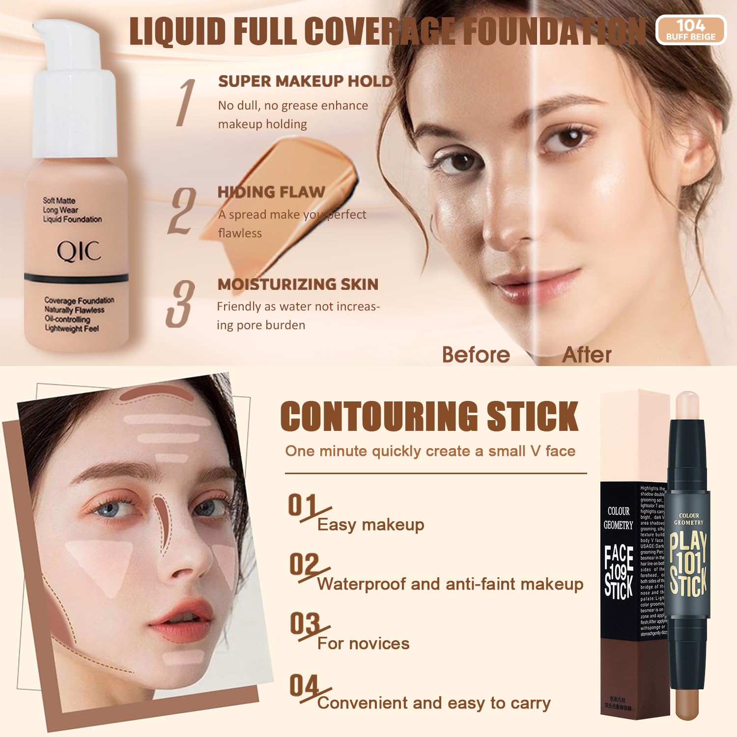 All-in-One Makeup Kit with 12 Eyeshadows, Foundation, Lipsticks, Mascara, and More - New - Image 3