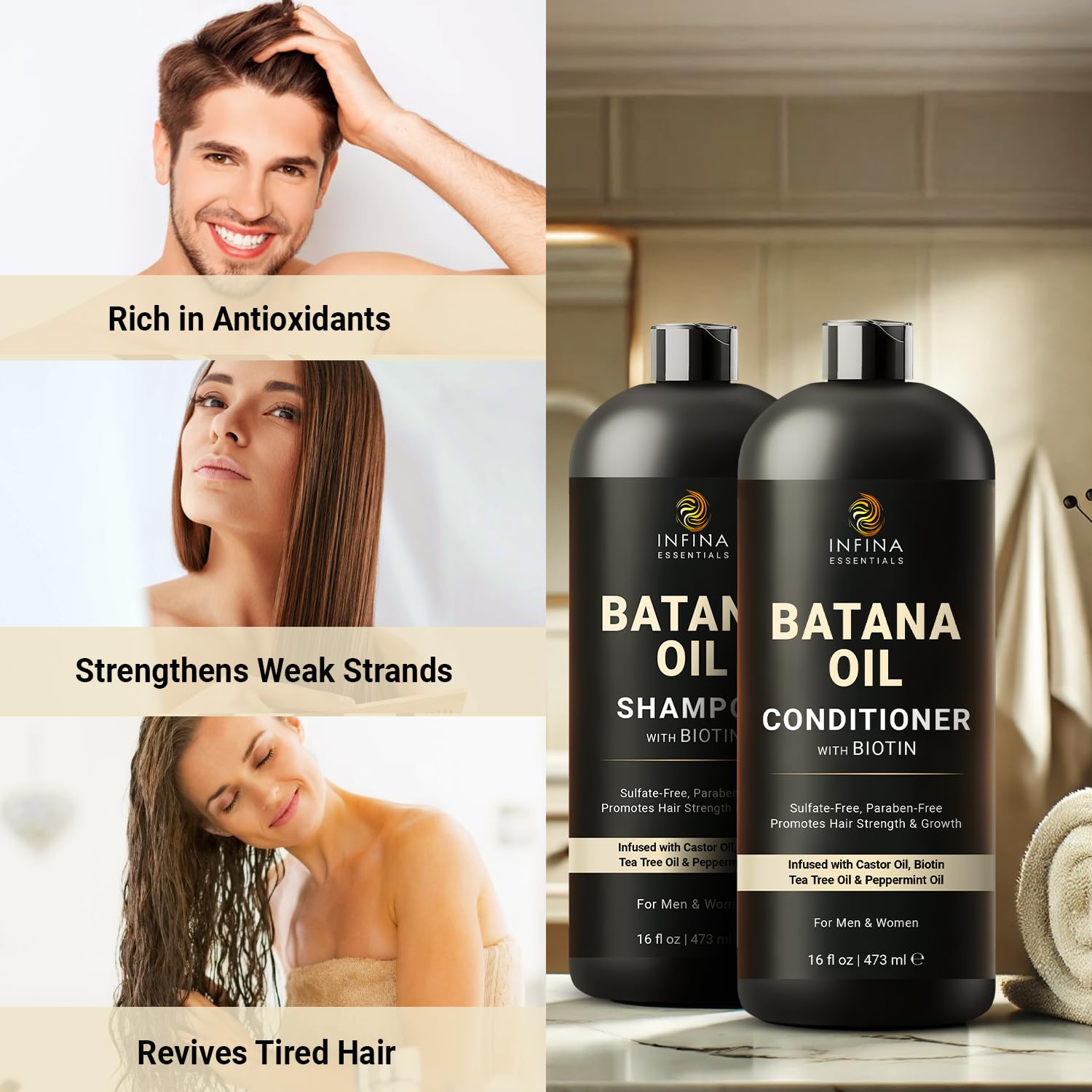 16 fl oz Batana Oil Shampoo and Conditioner Set with Biotin and Tea Tree Oil for Hair Growth - Image 3